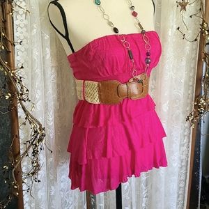 Drama Gold Belted Tube Top Magenta Medium